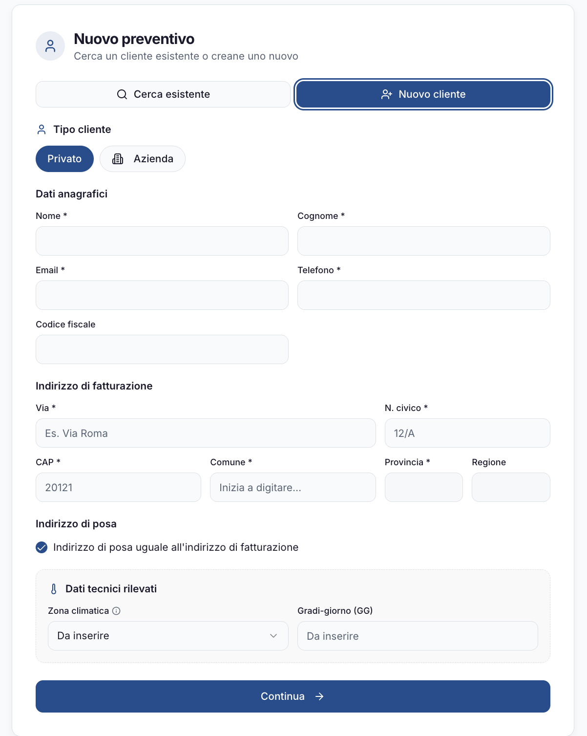 Anteprima preventivo con anagrafica cliente